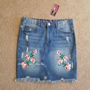 Denim Skirt with Florals
